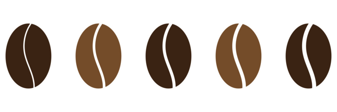 Seamless pattern with brown coffee beans silhouettes on a white background. Vector illustration