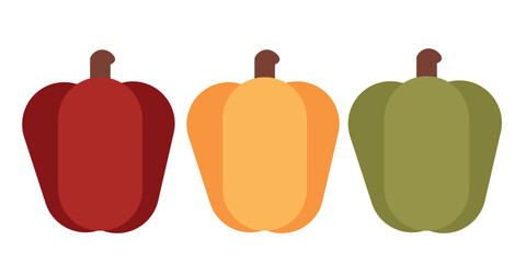 Collection of red, green, and yellow sweet paprika. Decorative vegetable elements for autumn design, food illustrations, posters, menus, and seasonal projects