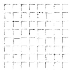 Set Hand Draw Of Corners Different Shapes Flower Decoration Vector Design Doodle Sketch Style For Wedding And Banner