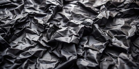 Close up abstract texture of crumpled dark gray metallic foil with dramatic lighting and shadows