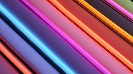 Abstract diagonal neon light lines in vivid colors creating futuristic motion background, modern technology concept, vibrant gradient and glowing design.