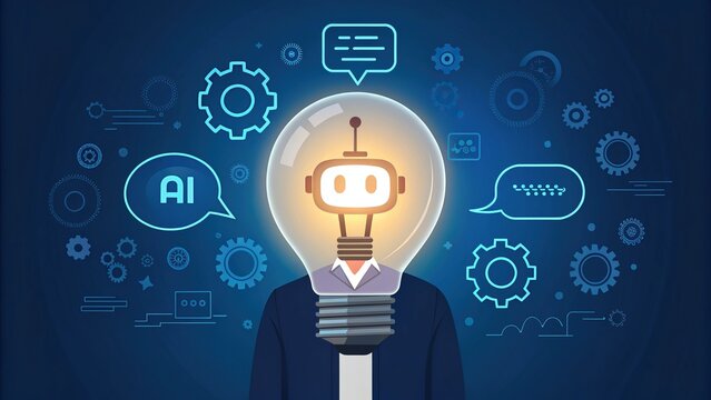 Artificial intelligence lightbulb idea with futuristic technology elements
