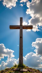 Vertical Christian Wall Art Cross Against Dramatic Sky Outdoor Nature Scene Inspirational Viewpoint