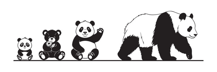 Cute Panda Family Black and White Illustration