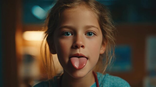 Close-up of a girl sticking out her tongue
