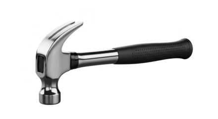 Polished metal claw hammer with black rubber grip isolated on illustration