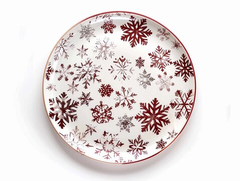 Festive white plate designed with red snowflakes for holiday gatherings and winter celebrations