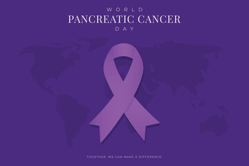 world pancreatic cancer day purple ribbon awareness poster vector.