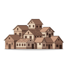 Traditional Clustered Village Houses Illustration