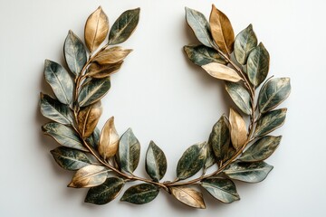Elegant laurel wreath crafted with green and gold leaves symboli