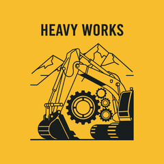 Heavy Works Excavator Construction Logo