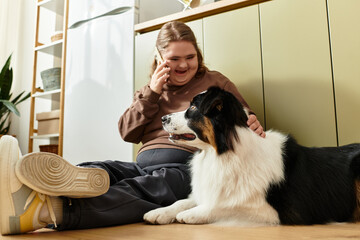 Joyful moments at home with beloved pet and laughter shared