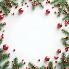Christmas tree border and red holly berries decoration isolated on white transparent xmas festive garland garlands decoration holiday isolated festive illustration winter christmas