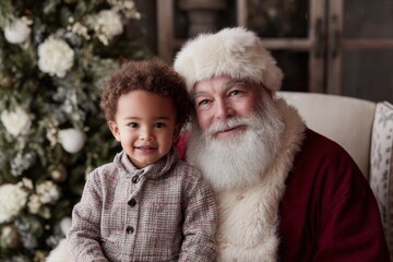 Obraz premium Child sitting on Santa Claus lap smiling