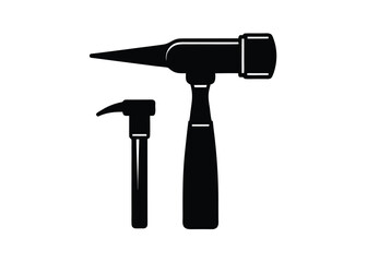 Silhouette of otoscope and reflex hammer, clean professional medical tool vector