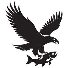Obraz premium Eagle catching fish silhouette isolated on white background bird of prey vector illustration