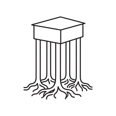 Minimalist Stilt House Line Art Merging Geometric Architecture with Organic Root Forms.