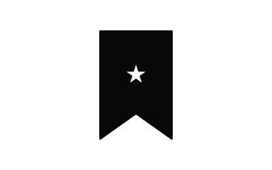 A simple black ribbon bookmark with a white star symbol in the center isolated on white background