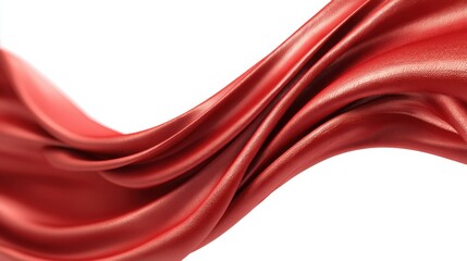 Flowing red fabric creating a dynamic wavy shape on a white background. Abstract fluid movement for elegant design element. Valentines Day or Christmas concept.