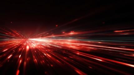 Red glowing light trails on black background. Modern abstract technology concept with dynamic motion effect. Digital data visualization.
