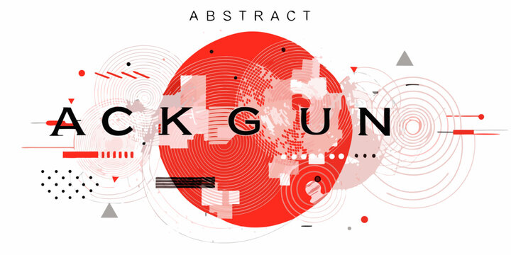Abstract graphic design with bold black text and red circular elements