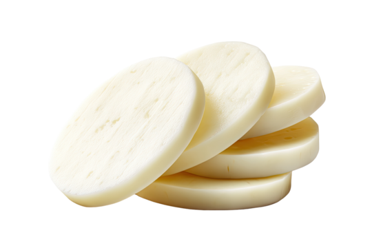 Stacked, round slices of creamy, off-white food