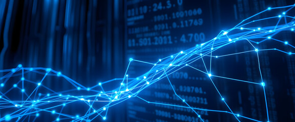 Abstract blue digital technology background with flowing lines representing global business data and network communication