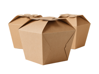Three stacked, light beige, octagonal food containers.  Folded, sturdy cardboard construction.  Overlapping lids