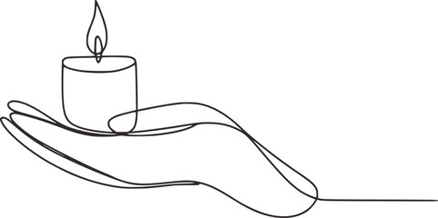 Hand holding lit candle flame light