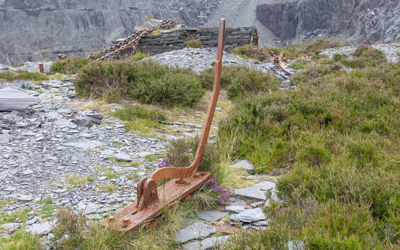 Old rail track handle at Dinorwic Slate Quarry North Wales industrial heritage