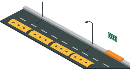 Isometric road with speed bumps and streetlights