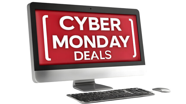  computer screen with flashing "Cyber Monday Deals" banner
