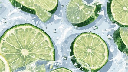 Refreshing Lime Slices Floating in Clear Water, Close-Up.