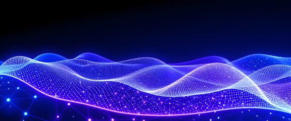 Abstract blue fractal background with flowing light waves and curves