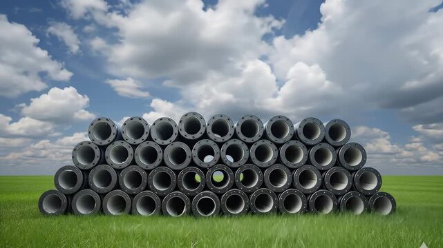 Cinematic time lapse animation video of PHC concrete piles and poles