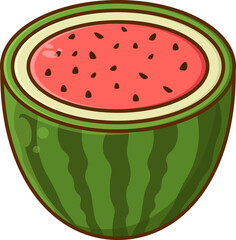 Bright Cartoon Watermelon Half with Seeds