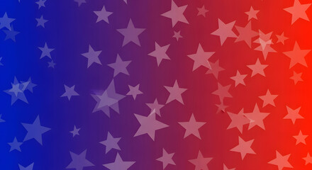 Abstract red and blue gradient background with scattered soft focus stars for patriotic celebrations