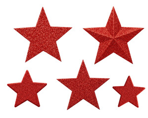 Red glitter stars set isolated on white background
