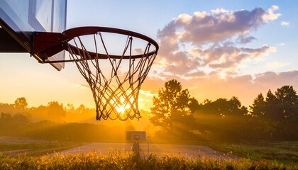 playing basketball against sky during sunset