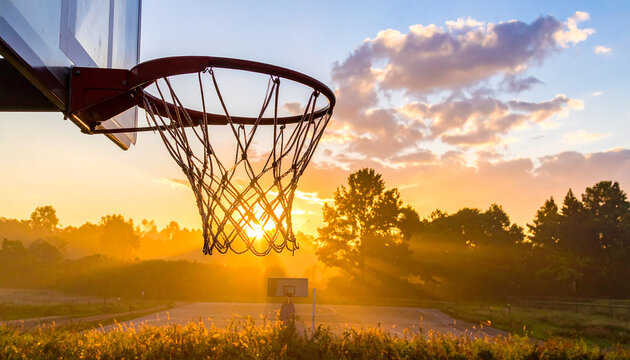 playing basketball against sky during sunset