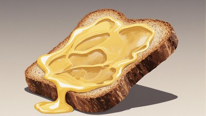 Delicious toast slice with melted butter, a tasty breakfast treat.