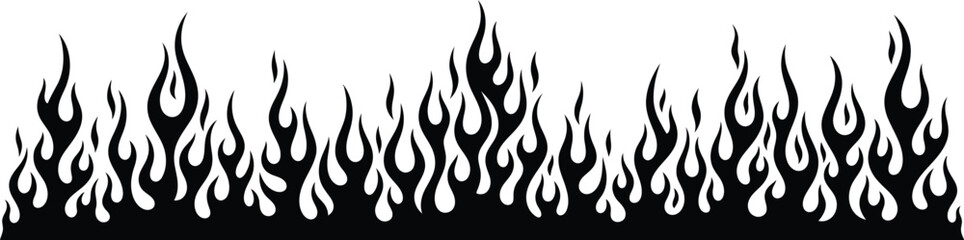 Stylized black flame border design element with tribal fire motif on isolated white background © @ahmedmaynul