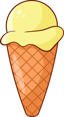 Cartoon Vanilla Ice Cream Scoop in Waffle Cone