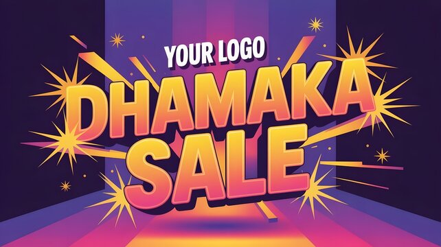 Explosive dhamaka sale announcement with vibrant colors and starbursts, perfect for retail promotions and discounts