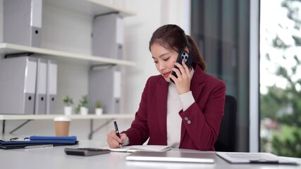 Asian adult businesswoman working laptop office desk professional focused tasks modern workspace indoor environment productive technology solutions - Powered by Adobe