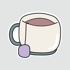 Tea Cup - Warm Beverage Icon. A cozy sticker of a tea cup with a teabag, perfect for illustrating relaxation, hot drinks, or a comforting moment