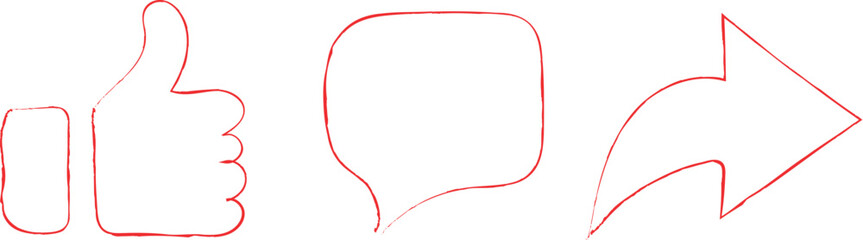  Like comment share Stock Vectors Social media icons thumbs up speech bubble share  simple, hand-drawn style illustration of three social media icons: a thumbs up, a speech bubble, and a share arrow