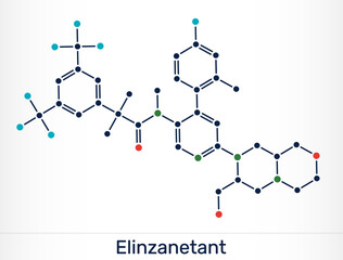 Elinzanetant molecule. Neurokinin 1 and 3 receptor antagonist for treatment of vasomotor menopausal symptoms. Vector illustration