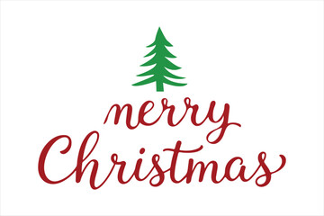 Fototapeta premium Merry christmas holiday greeting with a simple green fir tree.