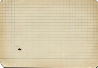 Vintage grid paper texture with distressed aged appearance and ink stains for nostalgic backgrounds